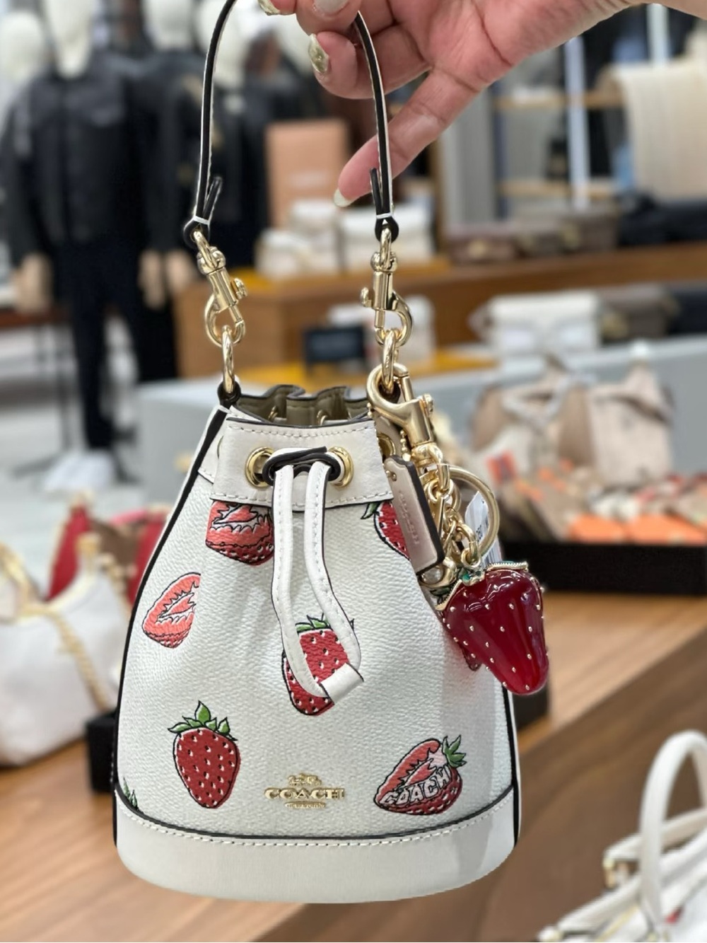 NWT Coach Mini Bucket Bag With Strawberry Print 🍓💕CAL11
